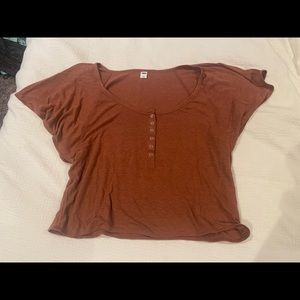 Old Navy Loose-Linen Jersey Crop Henley Tee